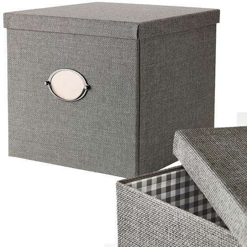 ikeakvarnvikdecorativestorageboxwithlidgraylinentexture